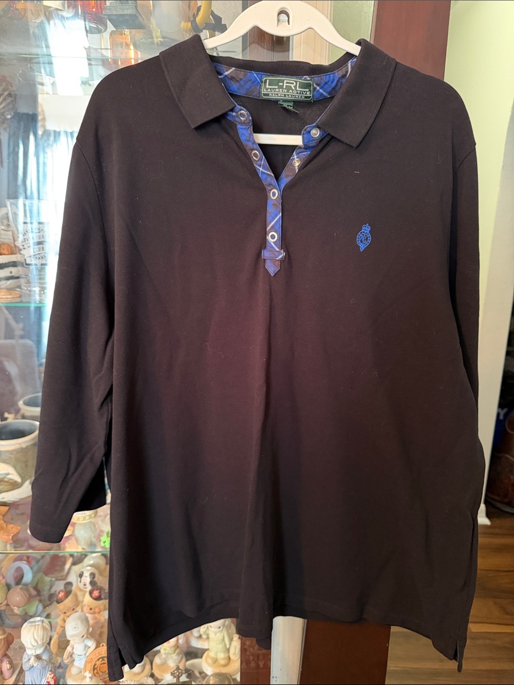 Ralph Lauren Black Long-Sleeve Polo with Blue Trim